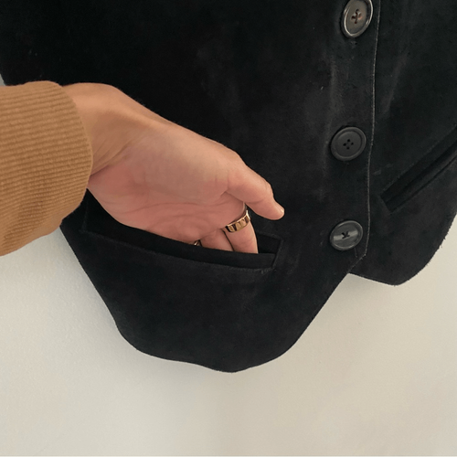 Vintage KZK Genuine Leather Suede Black Preppy Edgy Button-Up Vest Large - Picture 4 of 5