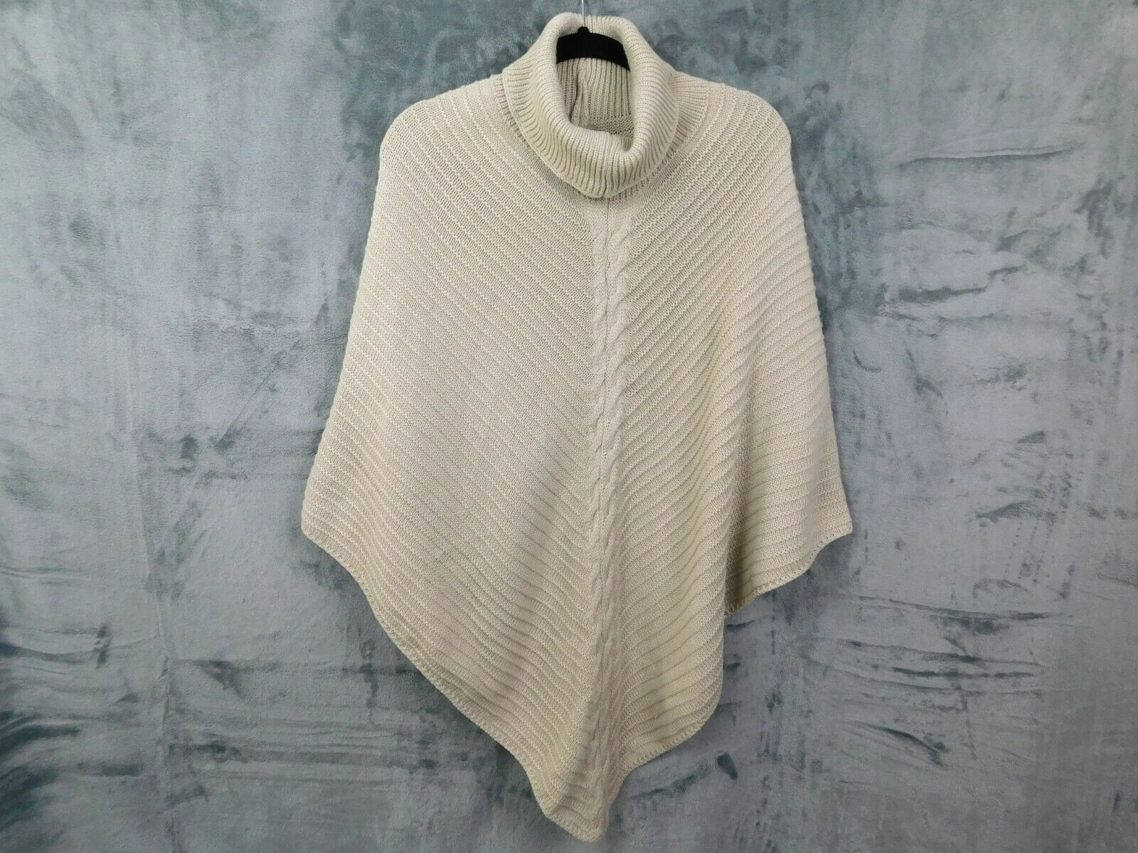 Chicos Sweater Womens Large XL Tan Poncho Turtleneck Ribbed Shawl
