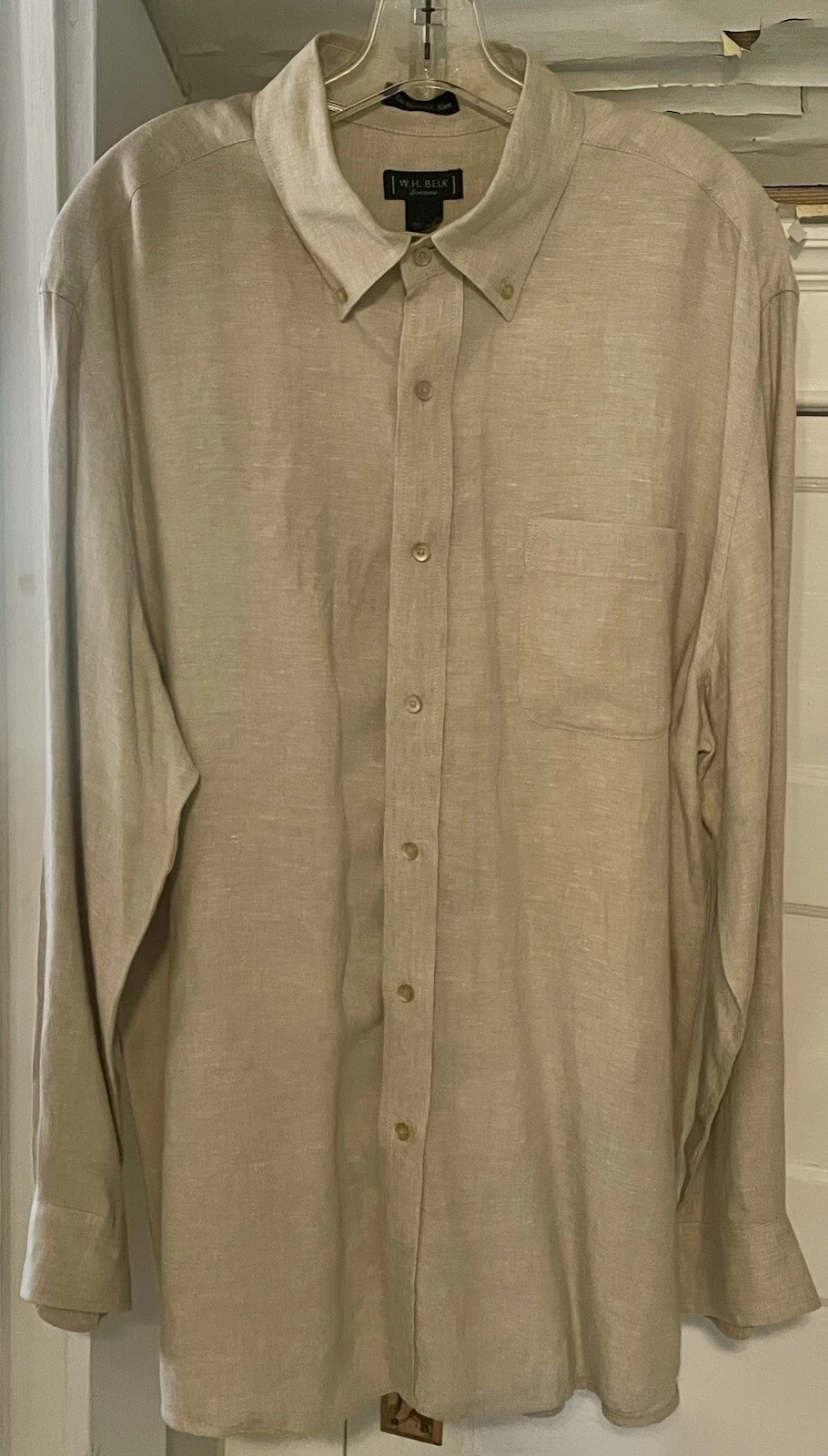 W.H. Belk Men’s Beige 100% Fine Washable Linen Button Down L/S Shirt XL