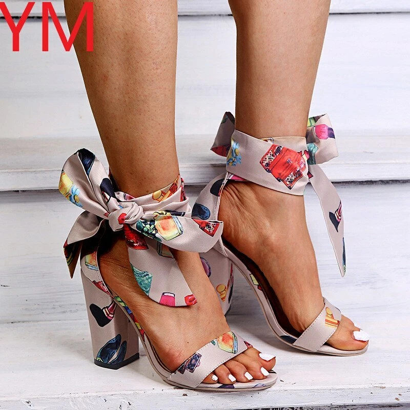 Sandalias De Alto Con Lazo Para Mujer Zapatos De Verano Coloridos | eBay