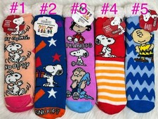 Peanuts Charlie Brown Snoopy Sherpa Lined Non Slip One Size Slipper Socks Xmas