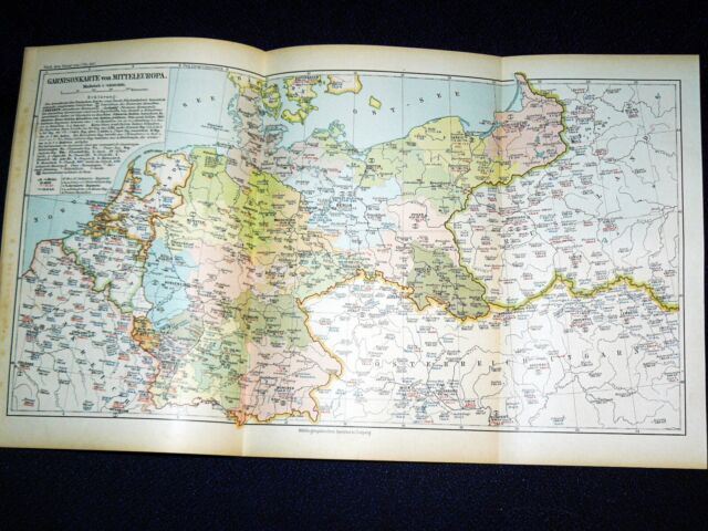 GARNISONSKARTE von Mitteleuropa – Landkarte & Lexikontext von 1899 – 123 Jahre