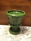 Vintage Haeger USA Pottery Olive Green 7” Fluted Pedestal Goblet Urn Planter