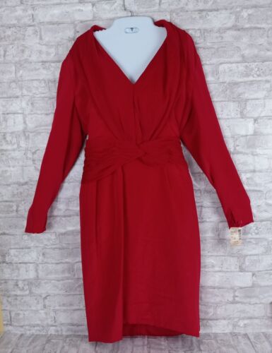 Vintage Carolina Herrera Silk Dress Womens 10 Red Saks Fifth Ave Ruched Cocktail