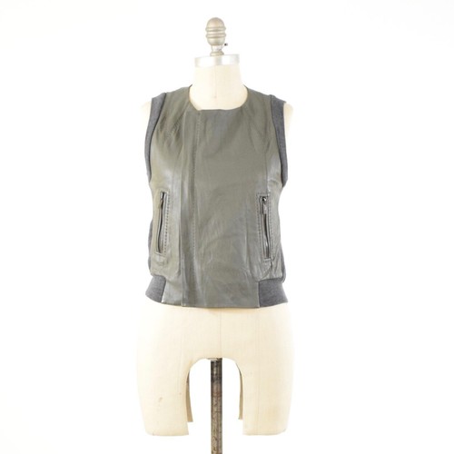 BCBG Max Azria Vest Jacket XS Gray Leather Moto Wool Sleeveless Sweater Vest - Picture 3 of 9