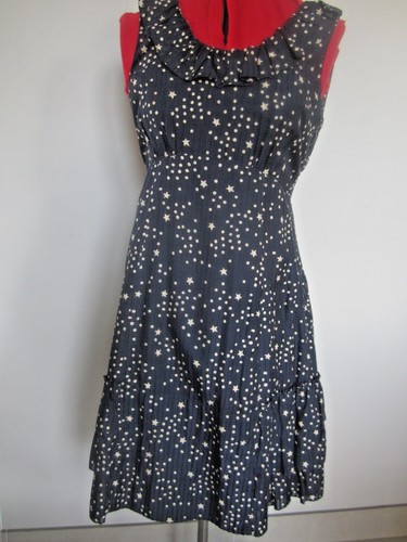 MARC JACOBS SILK MIX RUFFLE DRESS NAVY 