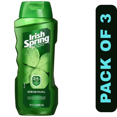 Irish Spring Body Wash Gel Douche | 24 Hour Fresh | Original | 18 oz | Pack of 3