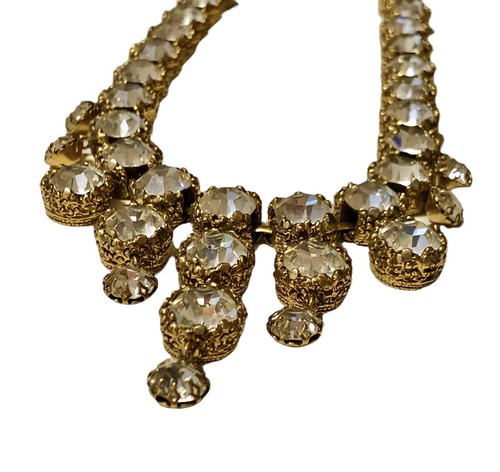 KRAMER? Conjunto de pendientes collar de diamantes de imitación pasta de vidrio etrusco tono dorado ¡PESADOS! - Imagen 4 de 12