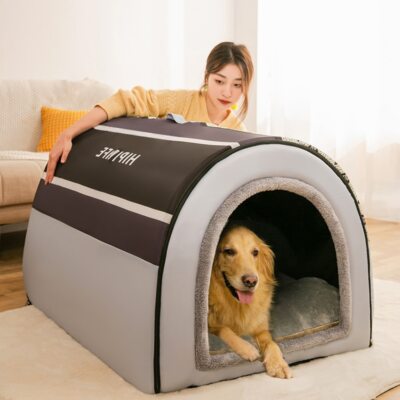 ANPPEX 2XL Large Dog House Indoor – Convertible Igloo Bed With Cushion For Big & Medium Dogs