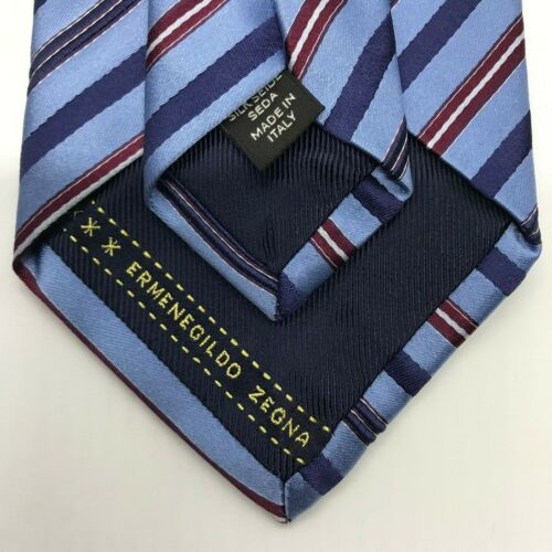 Cravatta da collo uomo ERMENEGILDO ZEGNA 58L in seta a righe blu, rosse e argento - Foto 2 di 5