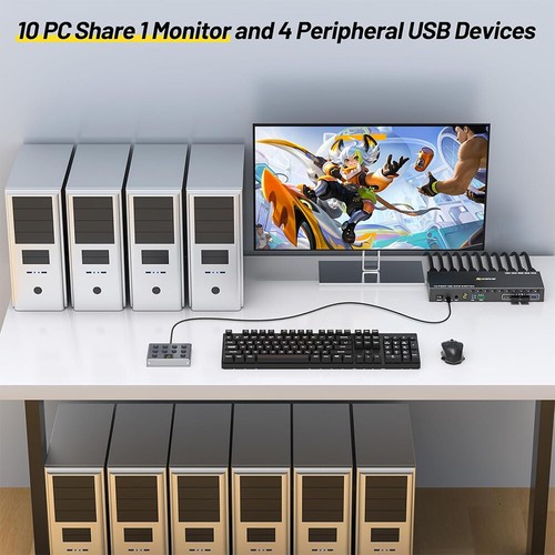 Commutateur KVM HDMI 10 Ports 4K@60Hz Simulation EDID USB3.0 pour 10 PC Partager 1 Moniteur - Photo 9/23