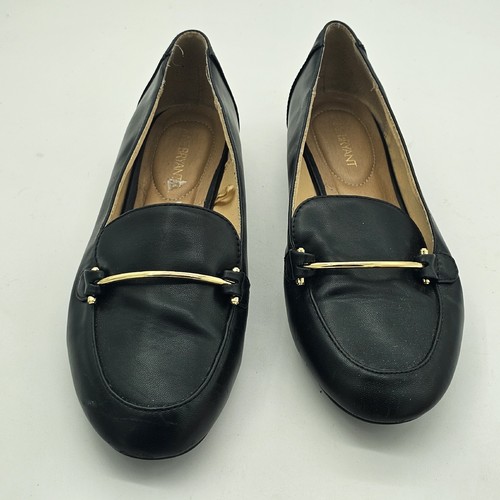 Lane Bryant Womens Slip On Flat Loafer Cushioned Gold Bar at Front Black 10 W - Picture 11 of 11