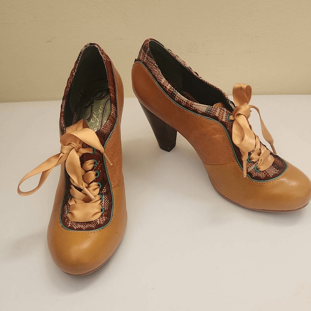 Poetic Licence London Vintage Granny Lace Up Style, Gold Leather, Sz. 7,  Pre-Own | eBay