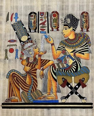 Tutankhamun perfumes his-wife Rare Vintage Egyptian Papyrus Hand Painted 12x16 
