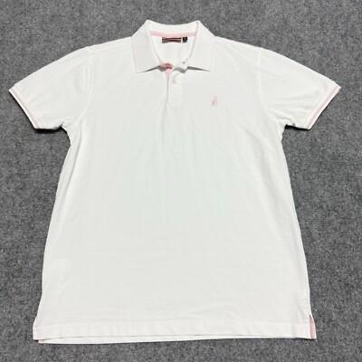 Thomas Pink Polo Shirt Mens Medium White Cotton Collared Knit