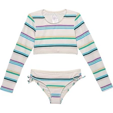 O'Neill Girls 14 Long Sleeve Crop Rash Guard Set 2 Pc Swimsuit Lowtide Pique