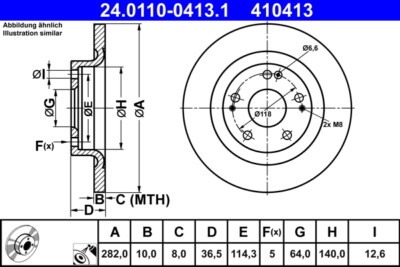 2 x ATE 24.0110-0413.1 Bremsscheibe für HONDA