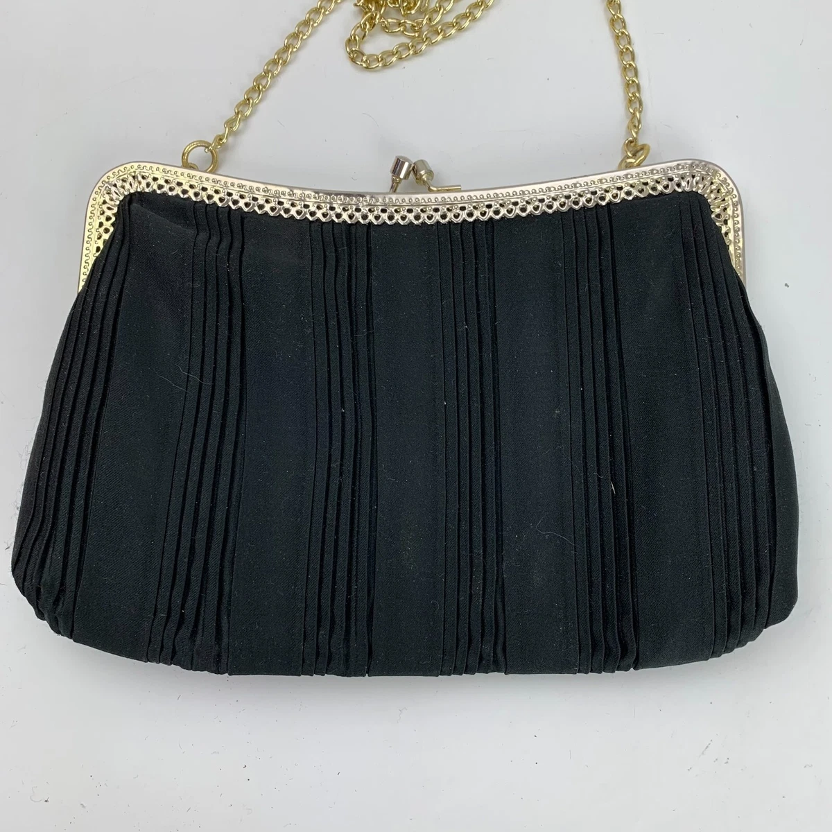 La Regale Evening Bag Purse Hang Bag Womens Black Gold 9" x