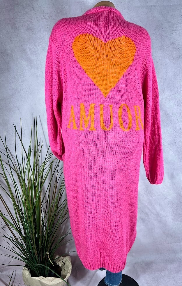 Lange Strick Jacke Mantel Cardigan AMOUR Mohair Wolle Italy PINKROSA 38 40 42