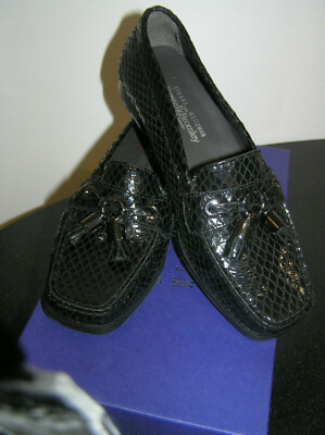 E Stuart Weitzman Russell & Bromley SCHWARZ BEDRUCKT SCHLANGE HALBSCHUH SLIPPER SCHUHE 4,5uk