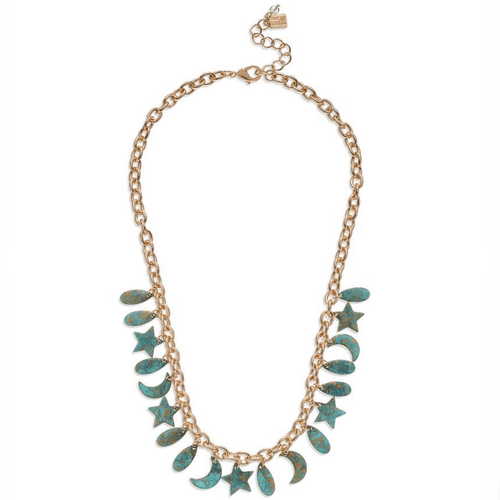 NWT Gorgeous Robert Lee Morris Soho Gold & Blue Celestial Patina Charm Necklace - 第 7/7 張圖片