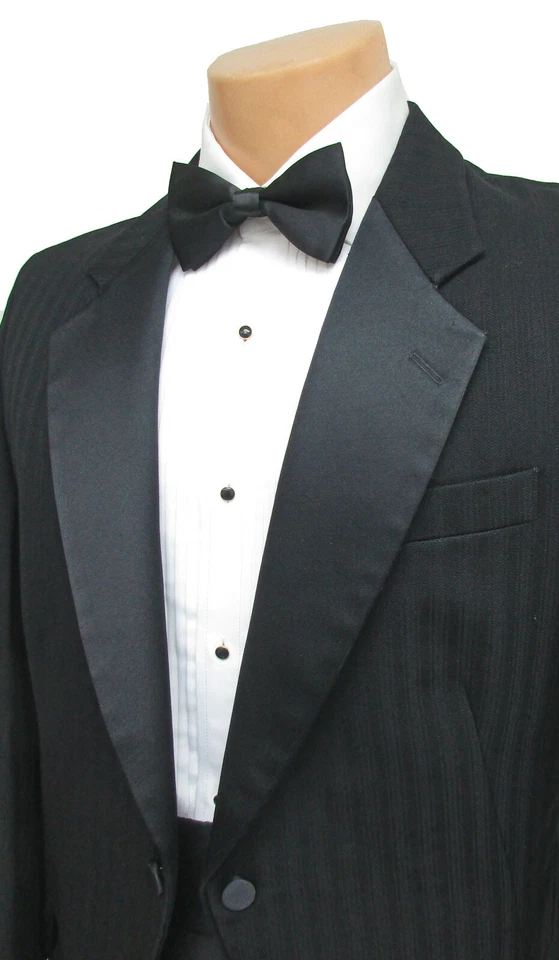 Abrigo de Esmoquin Rayas Negro Rayas Rayas Vintage Para Hombre con Pantalones Talla 41R 35W Foto 4 de 4