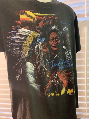 Vintage Cherokee N.C. Native American Indian Horse Trucker T Shirt Size L - Picture 2 of 11