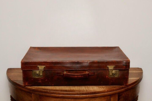 Vintage RARE 1920-40s ASPREY London Leather Suitcase Trunk Large W30in Antique - Picture 1 of 10