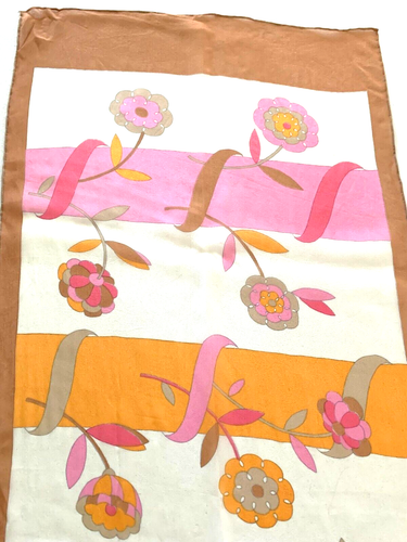 Elfenbein Rosa Beige Orange Schal Seidenmischung Blumenmuster Rechteck Größe 14 x 40 - Bild 4 von 7