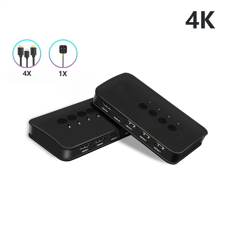 HDMI KVM Switch 4X1 HDMI KVM Switcher 4K30Hz For 4 Computers Share 1 HD Monitor - Image 4 of 4