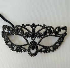 Black Rhinestones Elaborate Masquerade Ball Face Mask Mardi Gras Read 