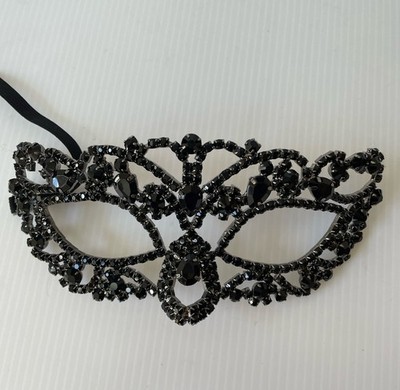 Black Rhinestones Elaborate Masquerade Ball Face Mask Mardi Gras *Read*