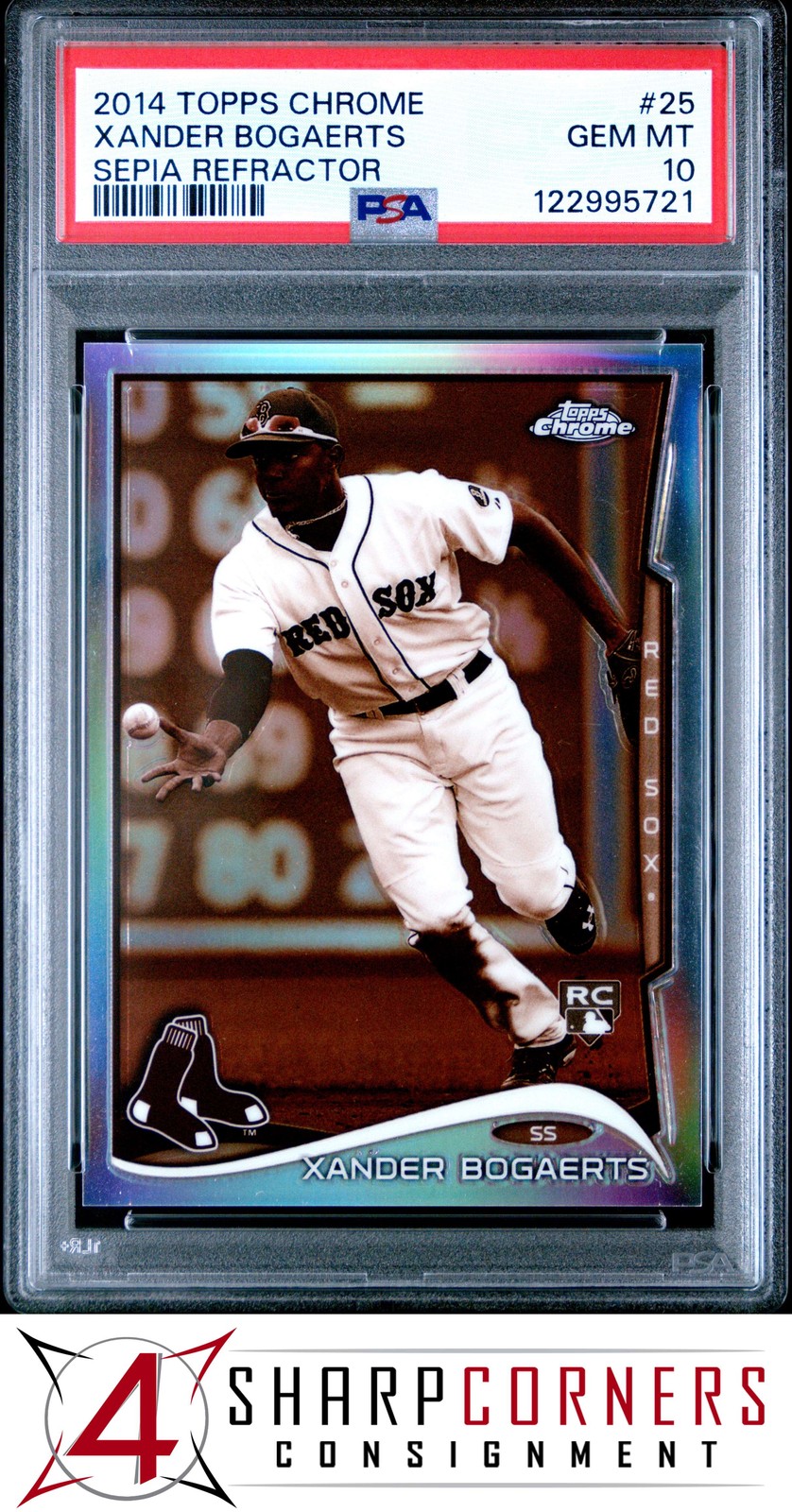 2014 TOPPS CHROME SEPIA REFRACTOR #25 XANDER BOGAERTS RC #/75 POP 5 PSA 10