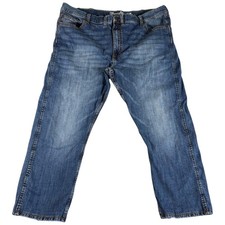 Wrangler Retro Slim Straight Jeans Mens 44x32 Blue Denim Washed Rugged Workwear