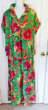 PANAMA JACK~NWT! MEDIUM~2 PCE TROPICAL-FLORAL WIDE LEG PANT SET-BUTTON UP TOP~M