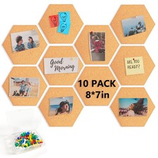 10 PCS Hexagon Cork Board Tiles Self Adhesive Bulletin Board Wall Decor