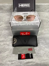RAY BAN | NEW | HEXAGONAL MEDIUM | FLAT LENS | 3548N 001 - Z2 | GOLD | PINK