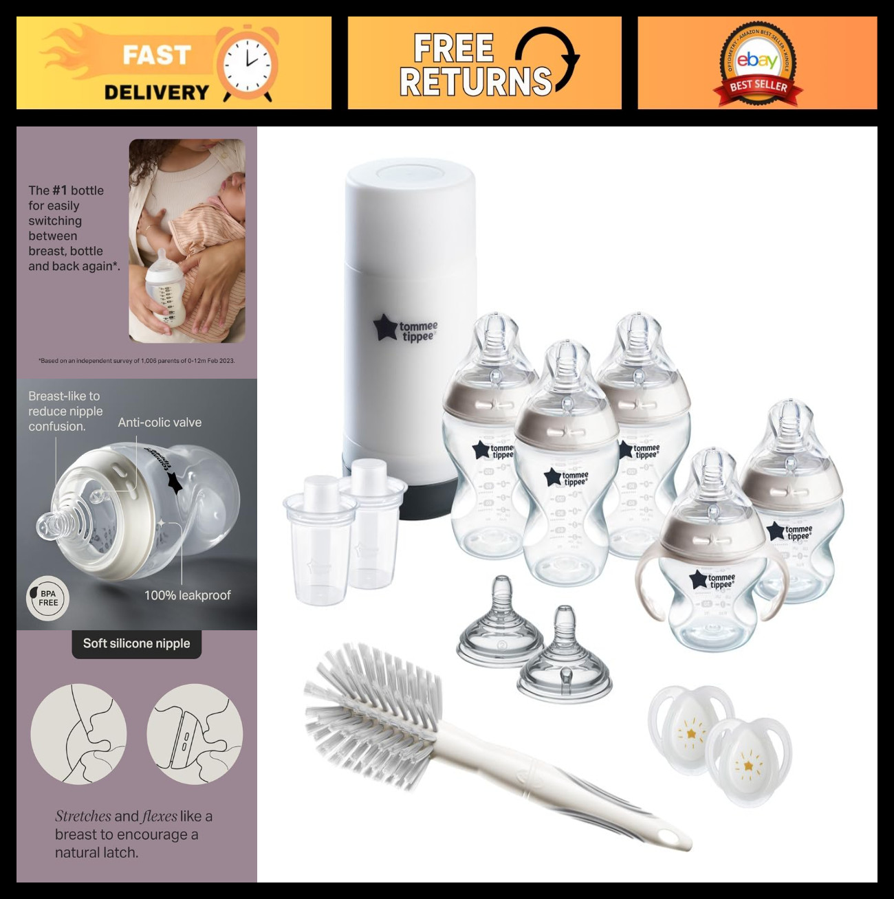 Self-Sterilizing Baby Bottle Set 5oz & 9oz with Anti-Colic N