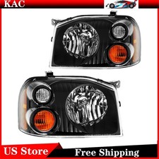 Fits 2001-2004 Nissan Frontier Headlight Assembly Halogen Black Housing Amber