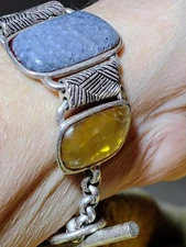 Kenneth Cole New York Multi-Stone Toggle Bracelet Blue Stone Shell Yellow Resin