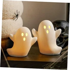  Halloween Decorations Light Up Ghost Figurines Set of 2 Floating Ghost White