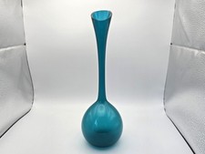 Lindshammar Vintage teal blue glass vase - mid century Swedish bud vase