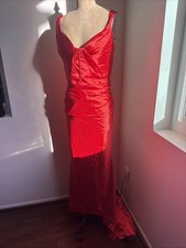 Red Satin Draped Custom-made Long Prom Elegant Aura Evening Dress Size 8-10