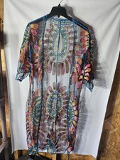 Boho multi-coloured sheer embroidered kimono cover up bought in Mexico, med