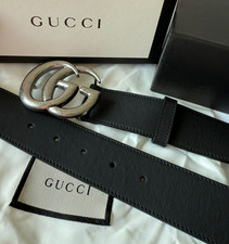 Gucci GG Marmont Black Leather Belt Silver Brass Buckle Size 105 cm fits 36-38 W