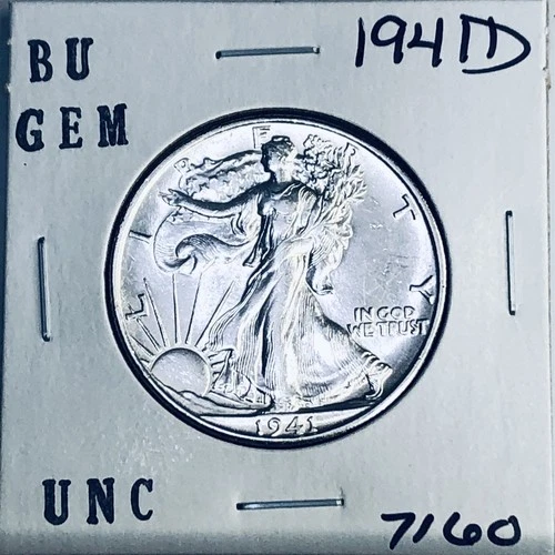 1941 D BU GEM LIBERTY WALKING SILVER HALF UNC MS+++ U.S. MINT RARE COIN 7160