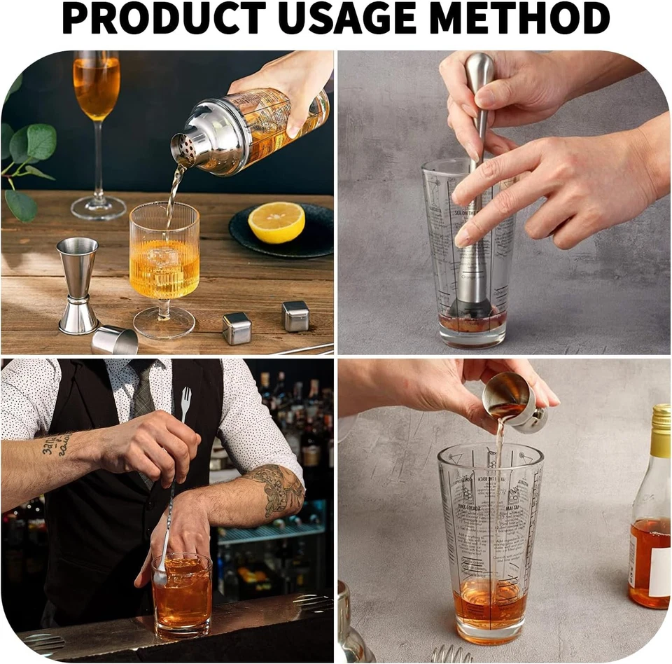 Coctelera de vidrio de acero inoxidable con tapa a prueba de fugas Boston Shaker Martini  Foto 2 de 4