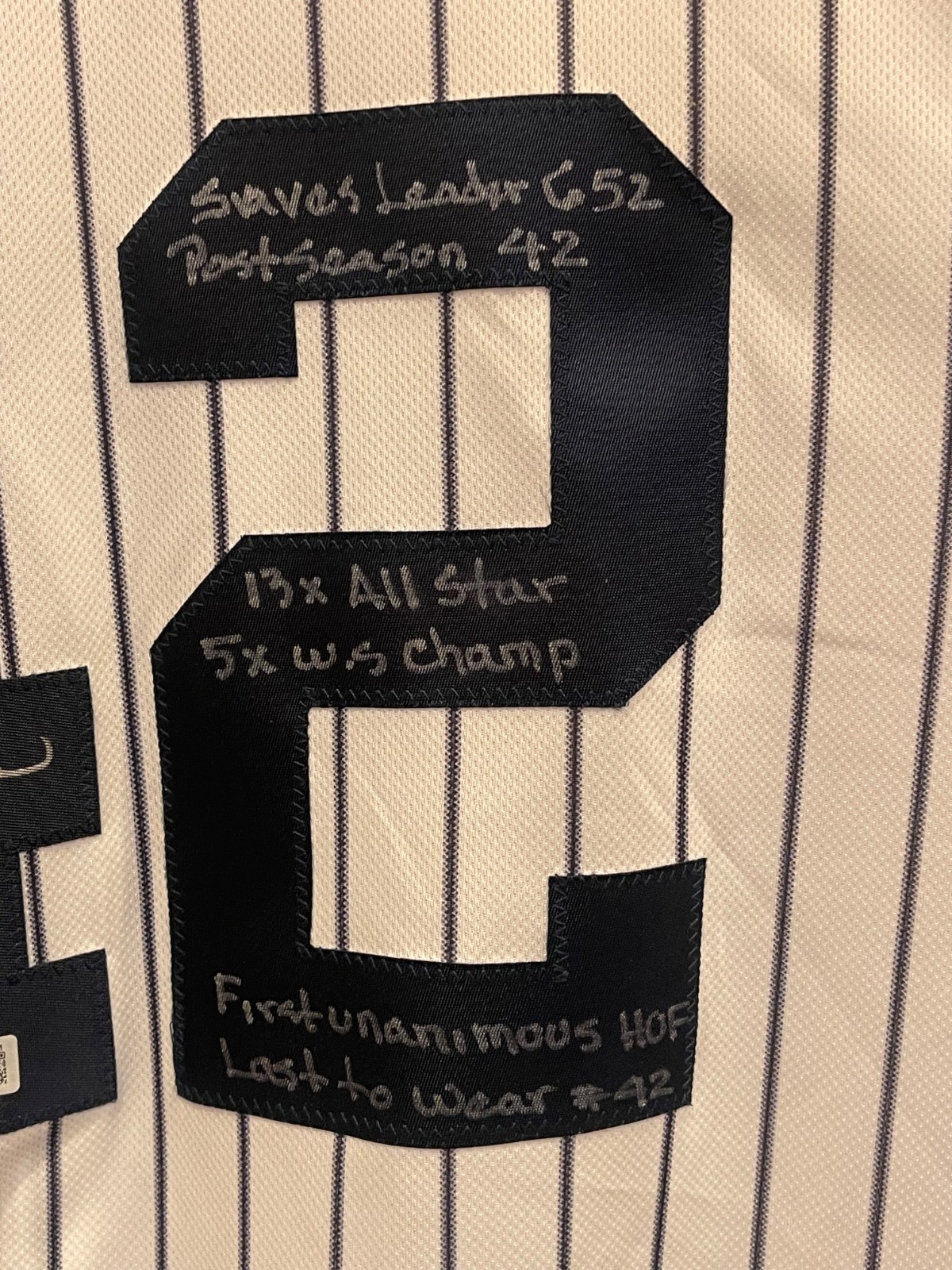 Mariano Rivera Signed Career Stats 99 WS Jersey w/ 7 Inscriptions LOA & COA PSA view 4