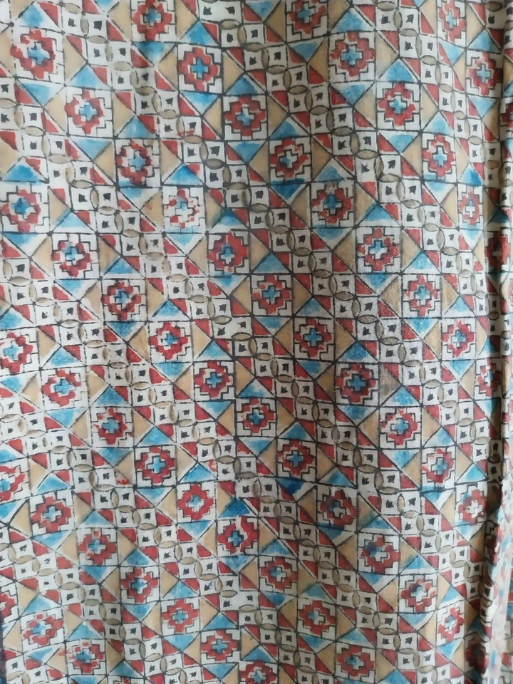 108x245 Beau Rideau doublé  Batik superbes couleurs chaudes . Frise sur 3 côtés  - Photo 3/4