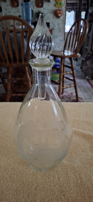 Whiskey Decanter Clear Glass With Steamboat Etching